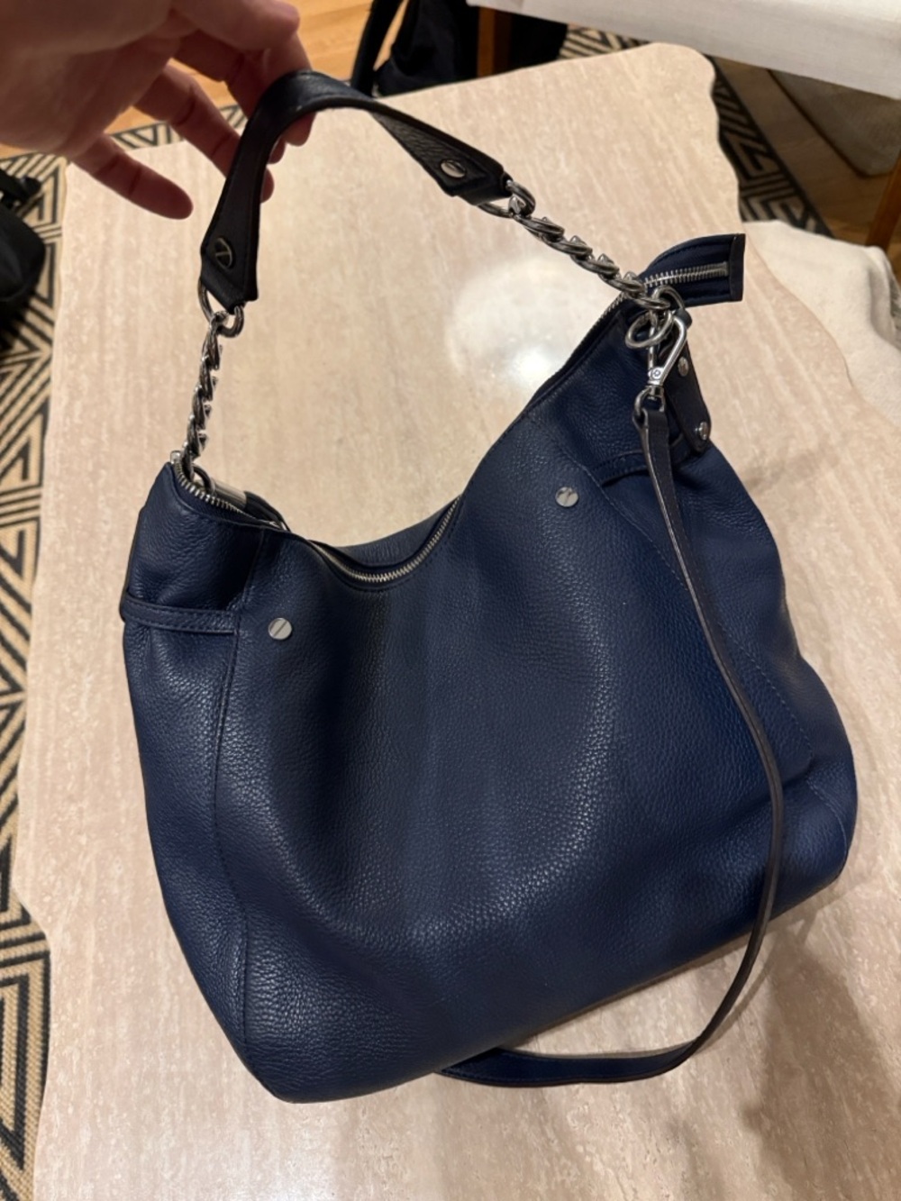 Michael Kors Navy Blue Pebbled Leather Slouch Shoulder Bag - Women's Tote
